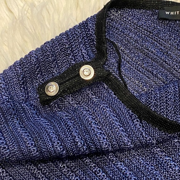 WHBM Size S/M Open Knit Asymmetrical Hem Poncho Sweater Black & Blue - Picture 5 of 10